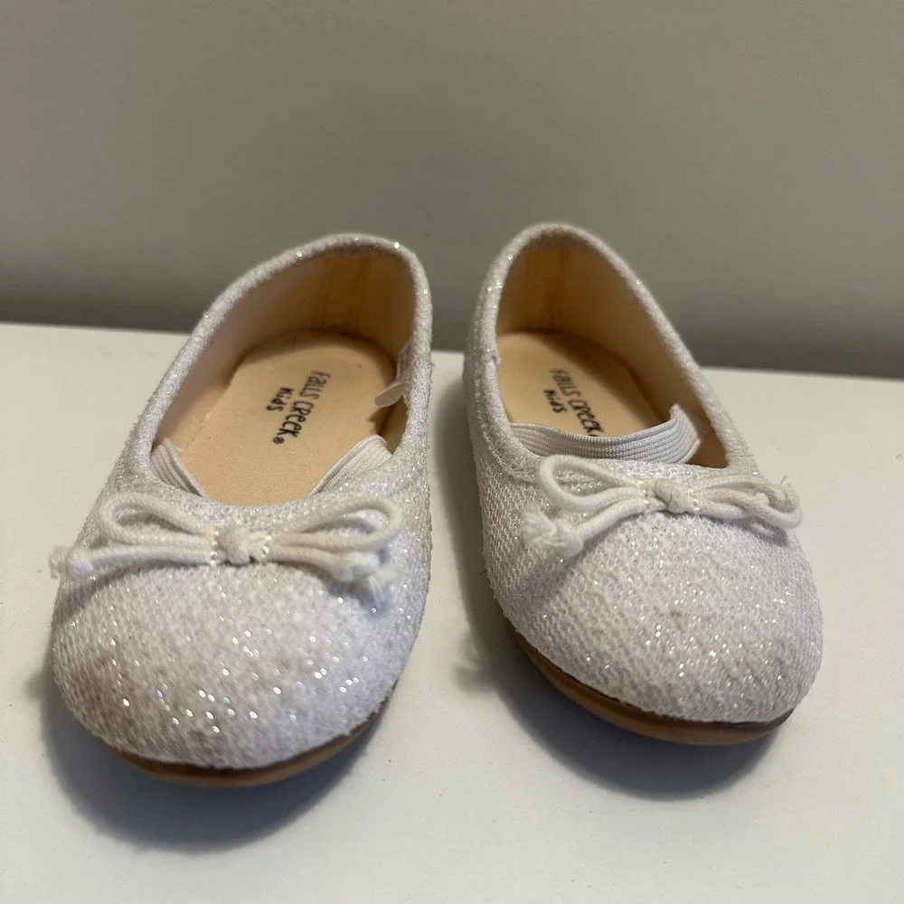 Falls Creek Kids White Glitter Ballet Flats Dress Shoes Girls Size 7‎